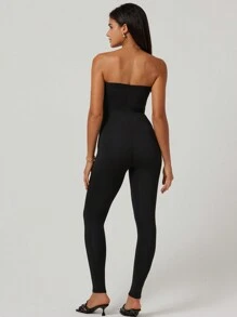 INAWLY Solid Tube Unitard Jumpsuit - Black - View 2