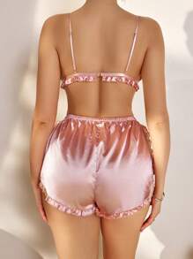 SHEIN Women's Underwear Set With Ruffled Trim - Pink - View 2