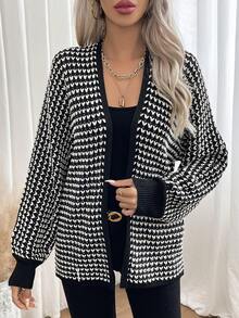 SHEIN Frenchy Áo Cardigan hở vai họa tiết toàn thân - Đen và trắng - Xem 6