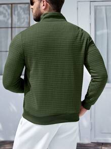 Manfinity Mode 男士拉鏈開襟素色拉鏈開襟運動衫 - 墨綠色 - 查看 2