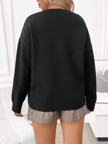 SHEIN LUNE Plus Cut Out Drop Shoulder Sweater Knit Pullover Fall Winter Sweater - Black - View 2