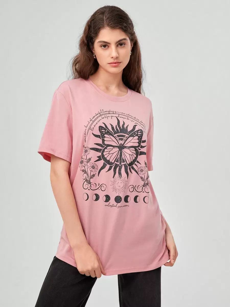 Forever 21 Sun & Butterfly Graphic Tee - Pink - View 1