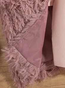 SHEIN Tween Girl 2pcs/Set Long Coat And Knitted Dress Set - Pink - View 3