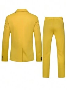 Manfinity Mode Men's Solid Color Suit Set - Yellow - View 2