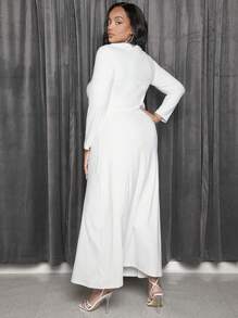 SHEIN SXY Plus Solid Ruched Front Dress - White - View 2