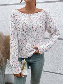 SHEIN LUNE Cổ thuyền Thả vai Áo len - Màu be - Xem 3