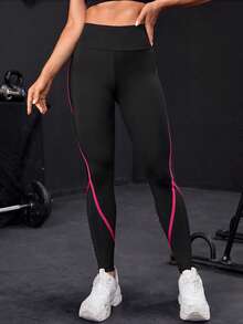 Leggings deportivos de malla en contraste - Negro - Ver 2