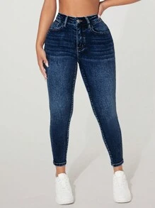 SHEIN PETITE Women Jeans  Thickened Denim - Blue - View 4