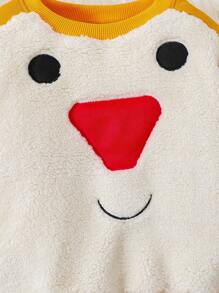 Young Boy Cartoon Embroidery Two Tone Teddy Sweatshirt & Sweatpants - Yellow - View 7