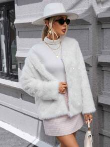 SHEIN Privé Open Front Fuzzy Coat