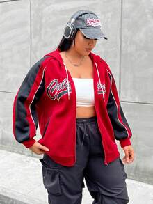 SHEIN Coolane Plusstorlek Tröja med bokstäver och färgblock, dragkedja och dragsko - Multifärgad - Visa 7