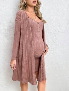 SHEIN Maternity 1pc Solid Cami Dress & 1pc Coat - Dusty Pink - View 7