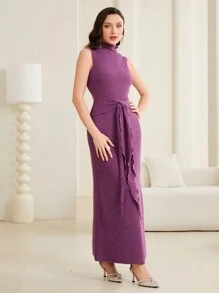 Al Najma Sleeveless Waist Tie Design Dress Without Robe