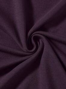 SHEIN Unity Talla grande Camiseta unicolor fruncido de manga murciélago - Morado - Ver 4