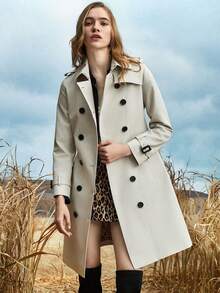 JAZZEVAR 雙排釦腰帶風衣外套 - 白色 - 查看 3