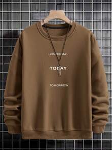 Manfinity Homme Nam Đồ họa Chữ cái Thả vai Áo nỉ - Cà phê nâu - Xem 3