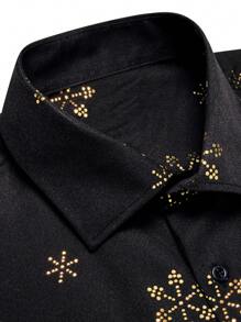 男士雪花印花长袖衬衫 - 黑色和金色 - 查看 7