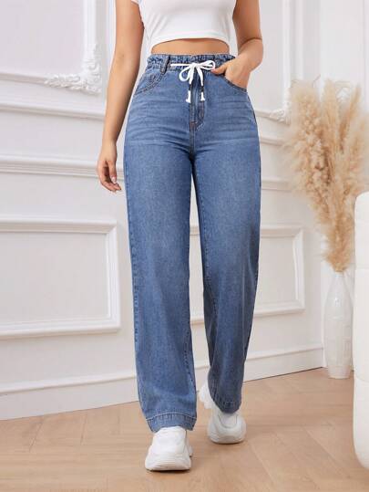 SHEIN Privé Jeans de pierna recta de cintura con cordón