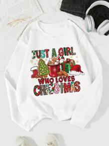 SHEIN EZwear 大碼聖誕圖案加絨內裏運動衫 - 白色 - 查看 1