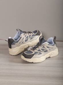 Men's Dadcore Sneakers, Retro Contrast Lace-Up Sports Shoes, Thick Sole Non-Slip Round Toe Casual Sneakers For Men, Versatile For Students, Shoes For Men