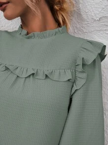 SHEIN Frenchy Blusa ribete con fruncido de manga farol - Gris - Ver 7