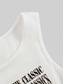 SHEIN Unity Áo ba lỗ dệt kim gân in hình xe hơi và khẩu hiệu thời trang đường phố dành cho nữ, mùa hè - trắng - Xem 3