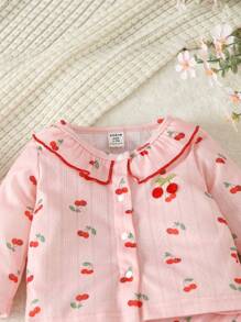 SHEIN 女嬰櫻桃圖案荷葉邊睡衣套裝 - 粉色 - 查看 5