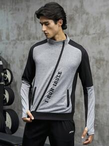 Manfinity Sport Corelite Chaqueta deportiva con estampado de letras y mangas raglán de contraste, estilo novio, para entrenamiento - Multicolor - Ver 6