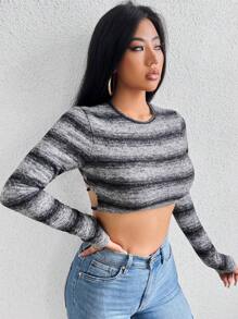 SHEIN Unity Camiseta crop con estampado de rayas - Multicolor - Ver 3