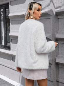 SHEIN Privé Open Front Fuzzy Coat