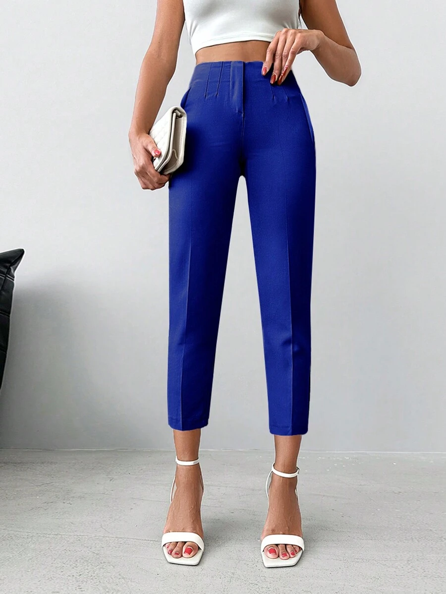 EURMUSE Solid Cropped Suit Pants - Navy Blue - View 1