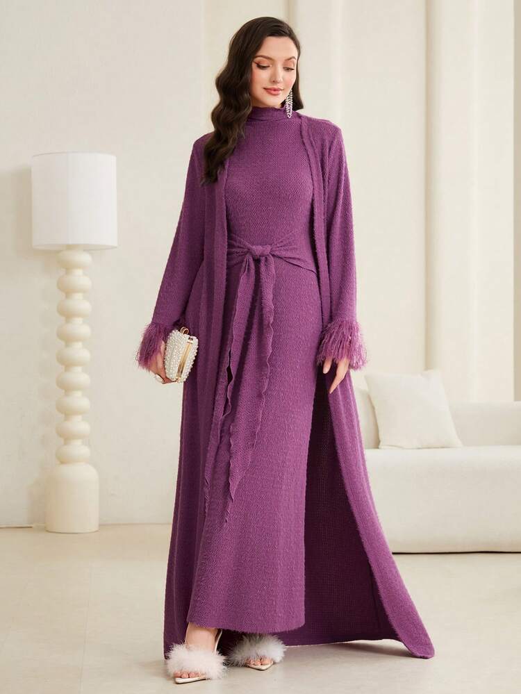 Sleeveless Waist Tie Design Dress Without Robe