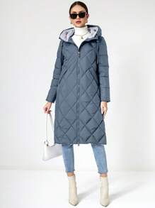 MIEGOFCE Abrigo acolchado acolchado con capucha con cordón y cremallera - Neblina azul - Ver 1