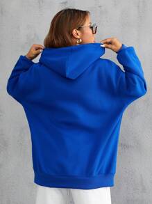 SHEIN Unity Letter Graphic Drawstring Hoodie - Royal Blue - View 2
