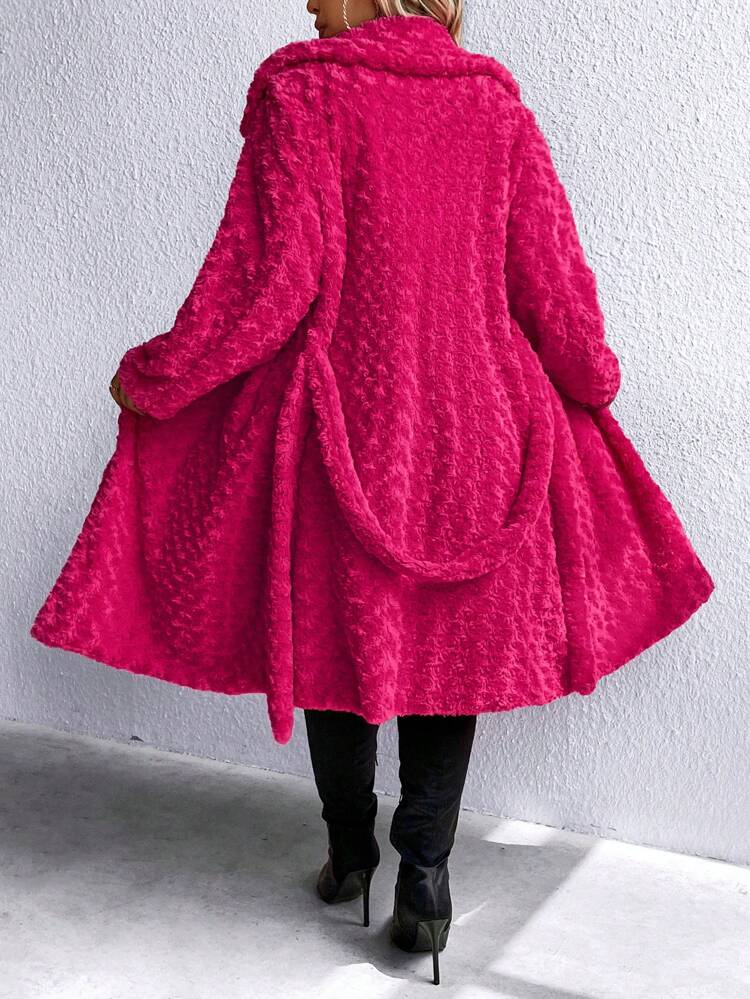 Plus Size Women Solid Color Lapel Neck Long Sleeve Faux Fur Casual Jacket, Thermal, Winter