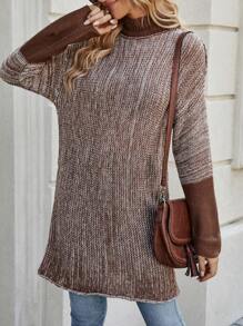 Chiquease 混色针织高领落肩套头衫秋冬毛衣 - 咖啡棕 - 查看 4