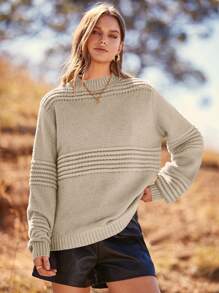 BTFBM Chất rắn Đồ đan Ribbed Áo len - Màu be - Xem 1