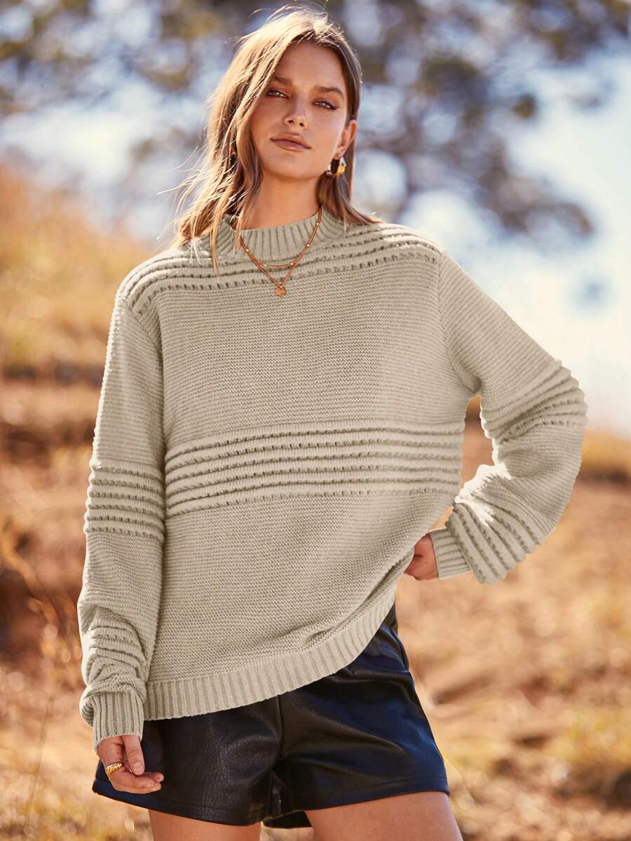 BTFBM Chất rắn Đồ đan Ribbed Áo len - Màu be - Xem 1