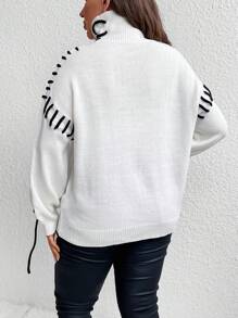 SHEIN Unity Suéter de cuello alto, hombros caídos y cordón lateral de talla grande, suéter de punto para otoño e invierno - Multicolor - Ver 2