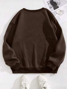 SHEIN EZwear 字母图形保暖内衬运动衫 NEW YORK 不负美好时光 一生最奢侈的事，是在路上遇见你，然后互相扶持，一起闻花香，一生一世，只会告诉你温暖，不会告诉你悲伤 我会和你相遇，陪你度过平静温暖的时光 - 巧克力棕 - 查看 2