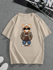 Manfinity Dauomo Nam In Gấu Áo thun - Màu Khaki - Xem 1