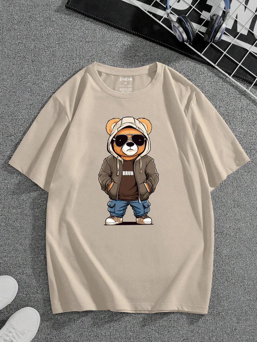 Manfinity Dauomo Nam In Gấu Áo thun - Màu Khaki - Xem 1