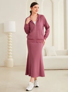 Mulvari 女式帶帽拉鍊前衣服和魚尾裙套裝