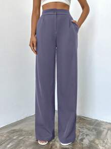 EURMUSE High Waisted Solid Color Slanted Pocket Suit Pants - Dark Grey - View 1