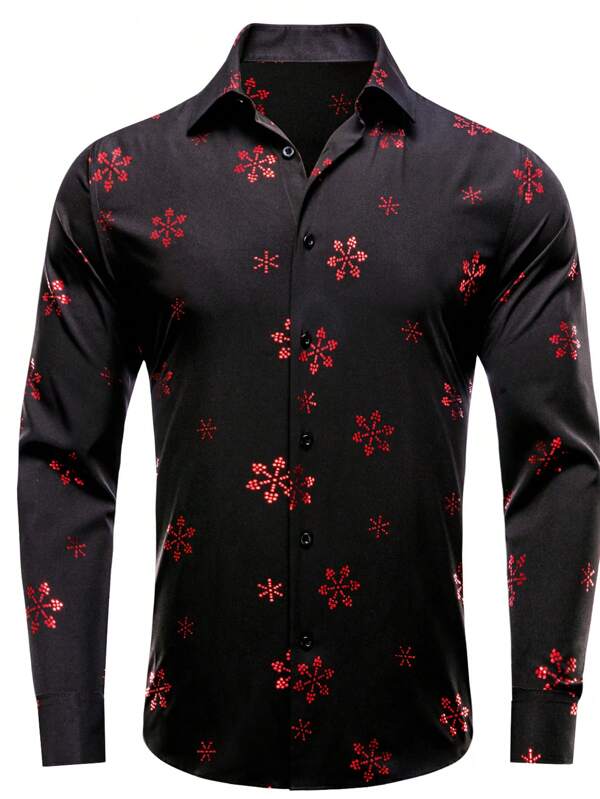 Camicia A Maniche Lunghe Con Stampa A Fiocco Di Neve Per Uomo