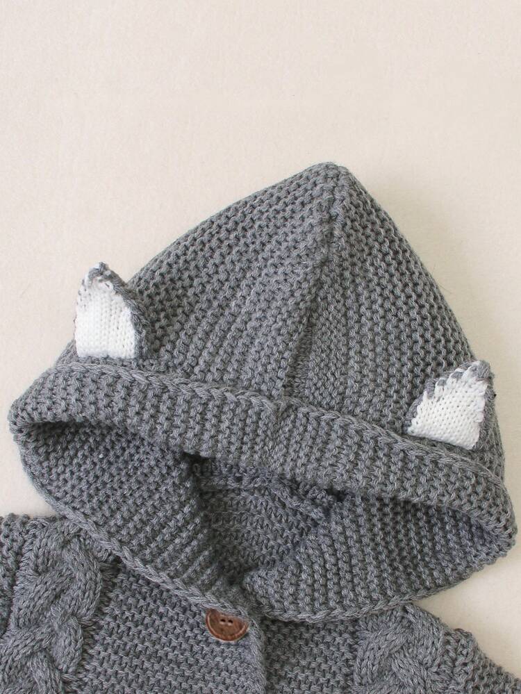 Baby Girls' 3d Ears Decorative Button-front Sweater & Jumpsuit