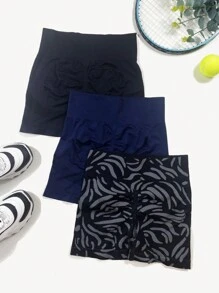 3入組寬腰圍肋紋針織運動短褲,提臀效果