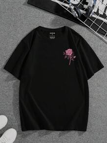 Manfinity Dauomo Men Floral & Slogan Graphic Tee, 2000s Style - Black - View 2