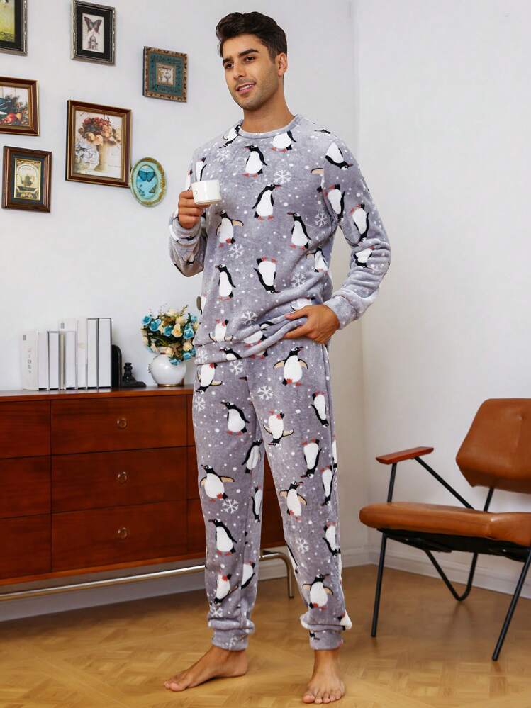 メンズパジャマセット ペンギン&スノーフレーク柄 | SHEIN JAPAN