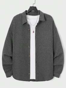 RueChic Men Solid Button Front Shirt Without Tee - 深灰色 - 查看 1